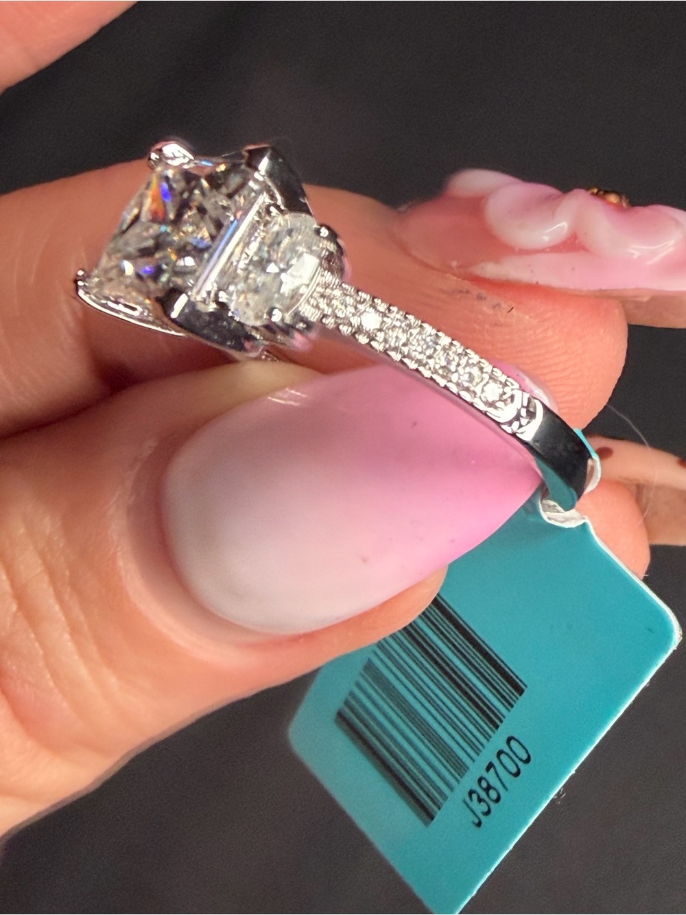 Gold Filled over brass 2.47 CTW D Color VVS Moissanite 3-Stone Ring | Sz 8 - Picture 6 of 8